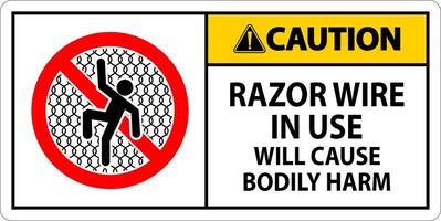 Caution Sign Razor Wire In Use Will Cause Bodily Harm vector