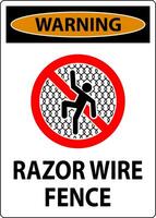 Warning Sign Razor Wire Fence On White Background vector