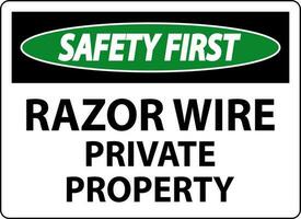 la seguridad primero firmar maquinilla de afeitar cable, privado propiedad firmar vector