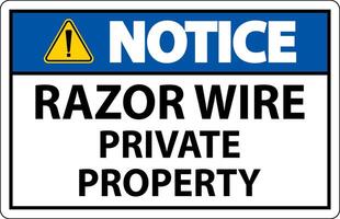 Notice Sign Razor Wire, Private Property Sign vector