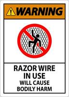 Warning Sign Razor Wire In Use Will Cause Bodily Harm vector