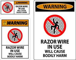 Warning Sign Razor Wire In Use Will Cause Bodily Harm vector