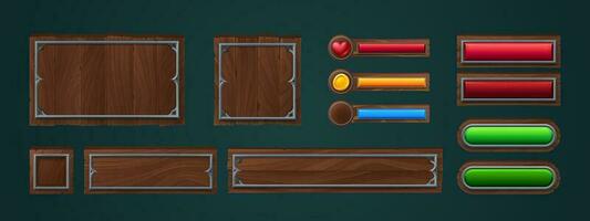 Cartoon set of wooden frames for game ui design vector