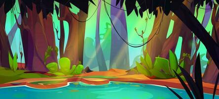 Swamp in jungle forest vector game background