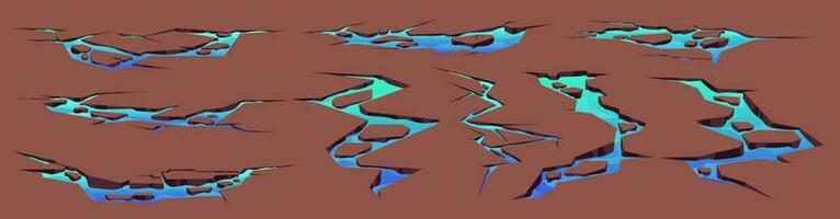 Cartoon set of drought land cracks with water vector