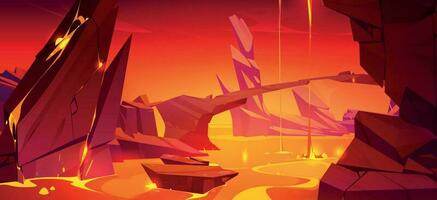 Lava hell background, cave view game illustration vector