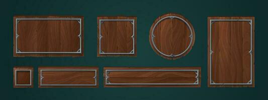 de madera platos con metal marcos para juego ui diseño vector