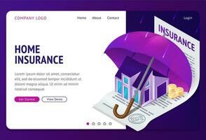 Property insurance isometric landing page banner vector