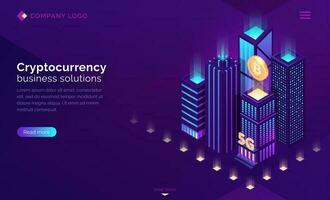 Cryptocurrency business solution isometric landing vector