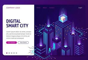 Digital smart city isometric landing page banner vector