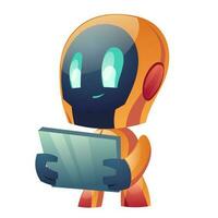 Robot hold tablet isolated on white background vector