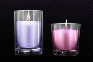 Burning candles in glass jars set isolated clipart vector