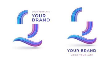 Vector logo template with volumetric realistic letter Q. 3D typography with neon stripes for branding. Colorful striped monogram O in wavy font.