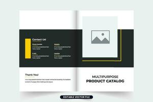 Multipurpose product catalog cover design with yellow and dark colors. Business promotional product catalog and magazine cover vector. Creative product advertisement brochure cover vector. vector