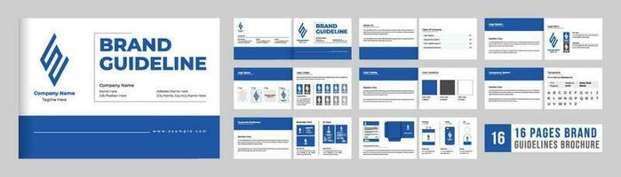 Company design guideline booklet template vector with blue and dark colors. Corporate design manual and color palette vector for guidance. Brand identity manual magazine layout vector.