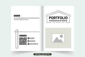 Architecture and interior business magazine cover design with photo placeholders. Real estate service brochure cover vector on white background. Architecture service promotional cover template.