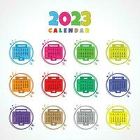 Calendar 2023 colorful cartoon style template vector illustration
