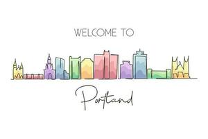 Single one line drawing Portland city skyline, Maine. Beautiful landmark. World landscape tourism travel home wall decor poster print art modern continuous line draw design graphic vector illustration