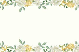 watercolor white gardenia and Thai style flower bouquet gold glitter wreath frame vector