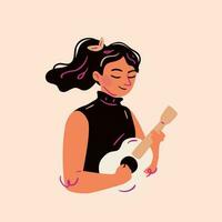 Woman Playing Guitar Isolated Character Vector, Girls Playing Guitar vector