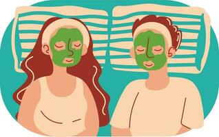 Two Young woman applying charcoal mask girl caring , vector