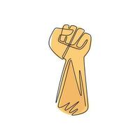 Continuous one line drawing raised strong clenched fist icon. Proletarian protest. Best fighter logo, champion concept. Freedom for the personality. Single line draw design vector graphic illustration