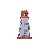 faro de dibujo de una sola línea, icono del logotipo de la baliza. plantilla de logotipo simple lineal moderno para banner de póster. faros y olas del mar. ilustración de vector gráfico de diseño de dibujo de línea continua