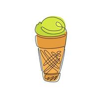 Single one line drawing ice cream cone icon. Frozen ice cream flat logo symbol for food business. Delicious dessert in summer isolated. Modern continuous line draw design graphic vector illustration