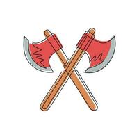 Single one line drawing lumberjack axes crossed icon. Crossed axes isolated on white background. Design element for logo, label, emblem, sign, poster. Modern continuous line draw vector illustration