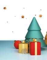 3d jul träd med gåva lådor, snöflinga, struntsak och gyllene stjärnor. png