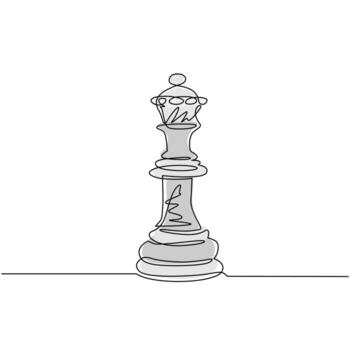 Single continuous line drawing chess queen logo isolated on white background. Chess logo for web site, app, print presentation. Creative art concept, eps 10. One line draw design vector illustration