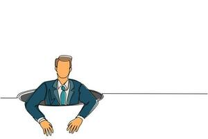 Single continuous line drawing businessman trying to get out of from hole, metaphor to facing big problem. Business struggles. Strength for success. One line draw graphic design vector illustration