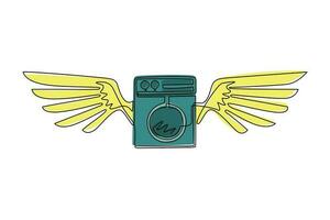 Single continuous line drawing modern laundry machine with wings. Electric clothing wash and cleaning service. Editable design for shop, store, business company. Dynamic one line draw graphic vector