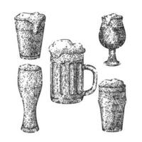 cerveza taza vaso conjunto bosquejo mano dibujado vector