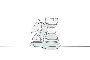 logotipo de ajedrez de torre y caballero de dibujo continuo de una línea. conjunto de emblemas y carteles para el torneo deportivo de ajedrez. desafío exitoso plano aislado. ilustración gráfica de vector de diseño de dibujo de una sola línea