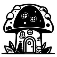 Mushroom hut, cute cartoon, vector icon, coloring page.