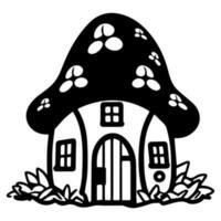 Mushroom hut, cute cartoon, vector icon, coloring page.