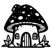 Mushroom hut, cute cartoon, vector icon, coloring page.