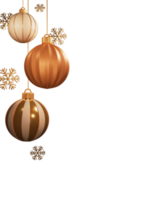 3D Shiny Christmas Balls Hang With Golden Snowflakes png