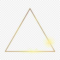 Gold glowing triangle frame isolated on background. Shiny frame with glowing effects. Vector illustration.