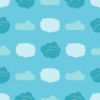 Seamless pattern with clouds on blue sky. Cute endless cloudscape. Vector illustration.