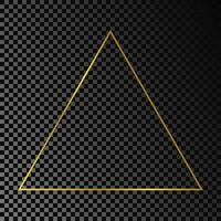 Gold glowing triangle frame isolated on dark background. Shiny frame with glowing effects. Vector illustration.