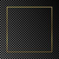 Gold glowing square frame isolated on dark background. Shiny frame with glowing effects. Vector illustration.
