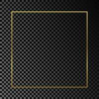 Gold glowing square frame isolated on dark background. Shiny frame with glowing effects. Vector illustration.