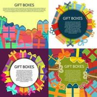 Set of four backgrounds with a colorful gift boxes. Vector illustration.