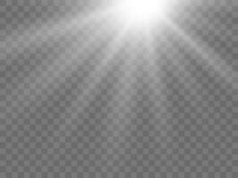 Sunlight on a background. Isolated white rays of light. Vector illustration