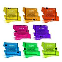 Set of eight black square quote box frames on colorful smears isolated on white background. Vector illustration