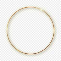 Gold glowing circle frame with shadow isolated on background. Shiny frame with glowing effects. Vector illustration.