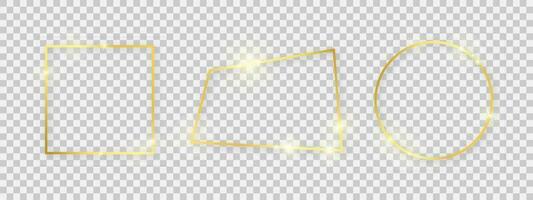 Shiny frames with glowing effects. Set of three gold frames with shadows vector