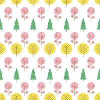 Seamless pattern with colored trees on white background. Vector illustration.